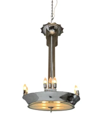 Art Deco Chandelier, Chrome & Glass, Dutch Design, 1930s